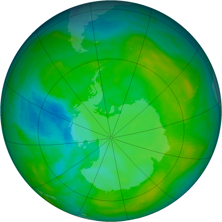 Antarctic ozone map for 06 January 1984